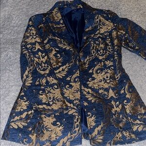 VENUS Navy and Gold Patterned Blazer